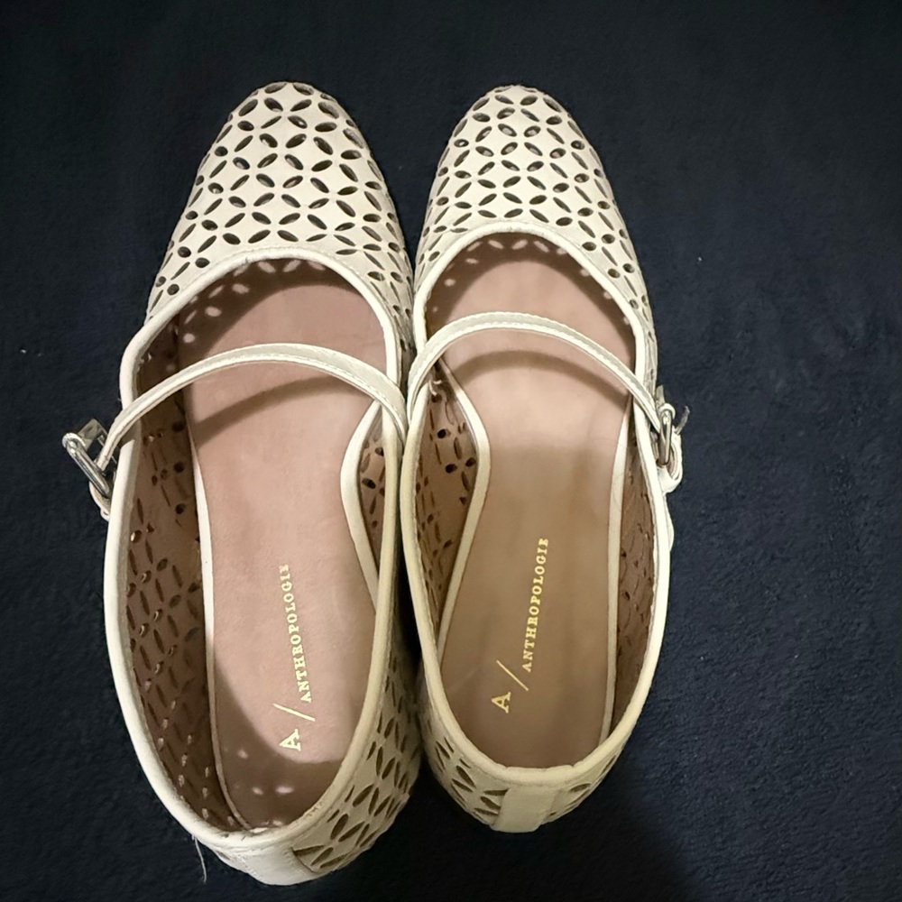Anthropologie Ivory Cutout Loafers
